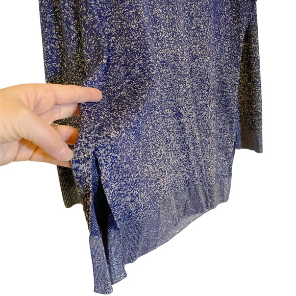 Soma Lurex V-Neck Sweater Tunic Galaxy Blue Silver Sparkles Long Sleeve Medium - Picture 4 of 9